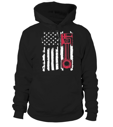 Distressed Vintage American Flag Piston Muscle Car T-Shirt Hoodie Unisex