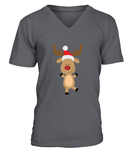 Dancing Rudolph Red Nosed Reindeer Merry Christmas V-Neck T-shirt