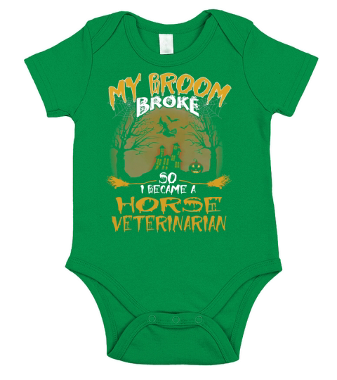HORSE VETERINARIAN Broom Halloween Short Sleeve Baby One-Piece