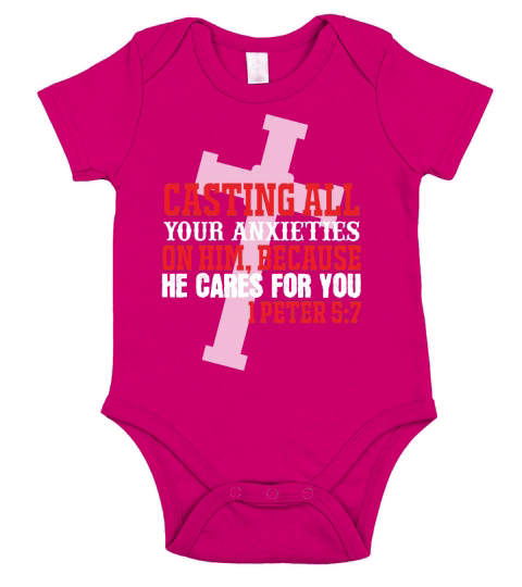 Casting all your anxieties on him, because he cares for you=2 Short Sleeve Baby One-Piece