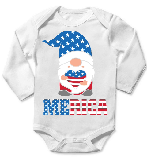 Gnome Heart USA Flag 4th Long Sleeve Baby One-Piece