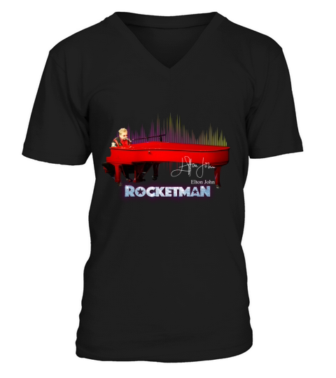 Rocketman Elton John Playing Piano Signature shirt V-Neck T-shirt