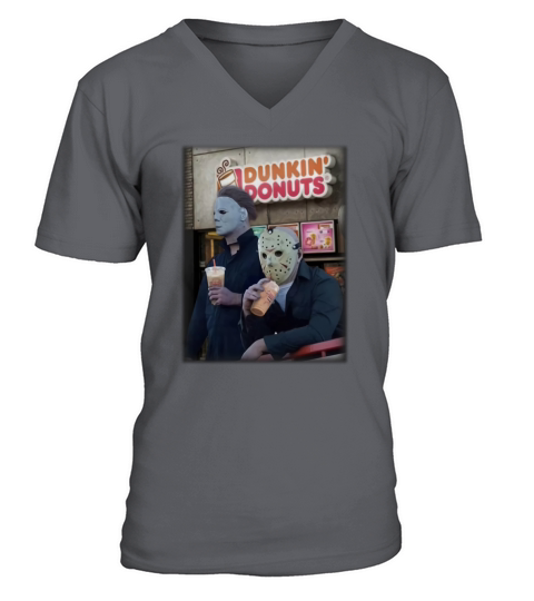 Drink Dunkin’ Donuts Michael Myers And Jason Voorhees shirt V-Neck T-shirt