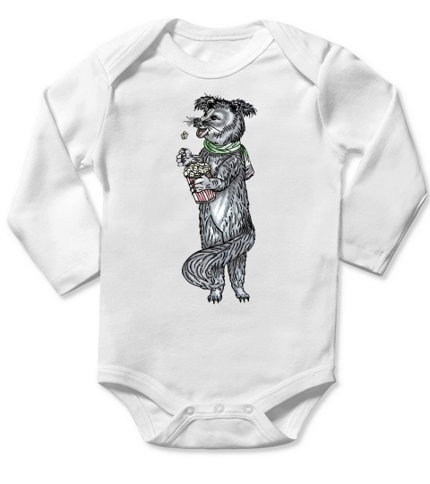 Binturong Bearcat With  Pop Corn Long Sleeve Baby One-Piece