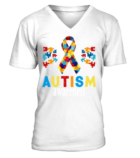 Autism Awareness Month Ribbon Heart V-Neck T-shirt
