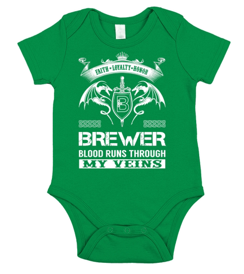 BREWER Last Name, Surname Tshirt Short Sleeve Baby One-Piece