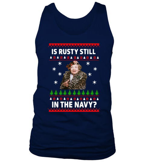 Jim’s Whimz Is Rusty still in the Navy Ugly Christmas Tank Top Unisex