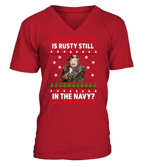 Jim’s Whimz Is Rusty still in the Navy Ugly Christmas V-Neck T-shirt