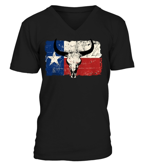 Texas Bull Flag - Vintage Look Hoodies V-Neck T-shirt