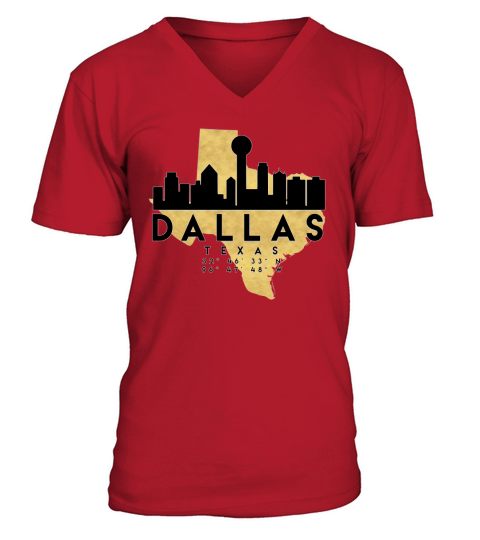 Dallas Texas Skyline Map Art V-Neck T-shirt