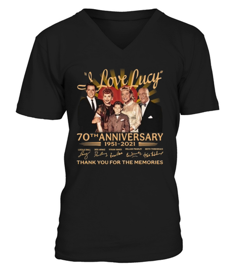 I Love Lucy 80th Anniversary 1951 2021 Thank You For The Memories Signatures V-Neck T-shirt