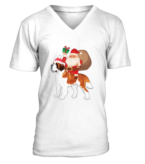 Awesome Santa Riding St Bernard Christmas Pajama Gift shirt V-Neck T-shirt