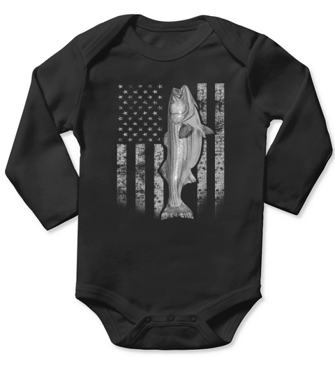 Real Striped Bass USA Fishing Flag Fish Long Sleeve Baby One-Piece
