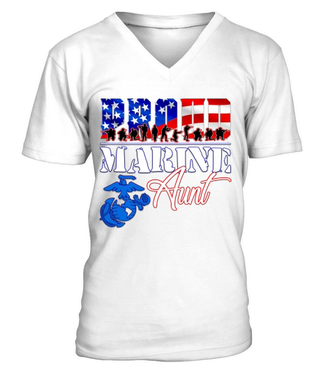 Proud Marine Aunt Patriotic USA Military 2020 V-Neck T-shirt