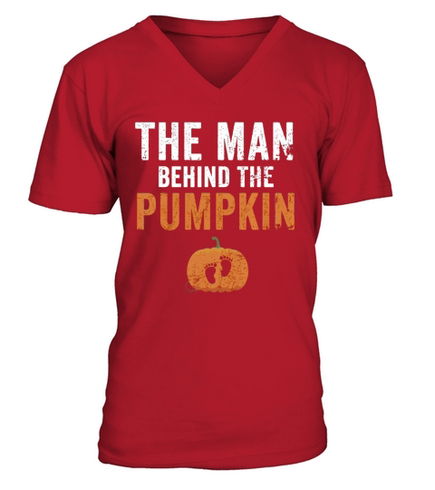 Top Mens Expecting The Man Behind The Pumpkin Halloween New Dad shirt V-Neck T-shirt