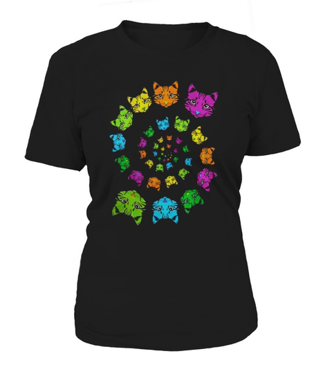 Vintage Cat T-Shirt kaleidoscope Spiral Cats Heads Retro Women's T-Shirt