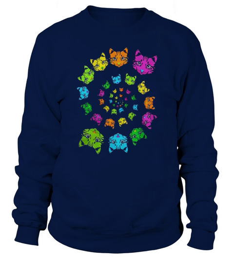 Vintage Cat T-Shirt kaleidoscope Spiral Cats Heads Retro Sweatshirt Unisex