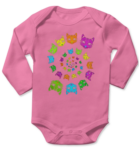 Vintage Cat T-Shirt kaleidoscope Spiral Cats Heads Retro Long Sleeve Baby One-Piece