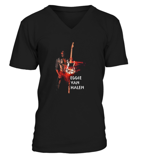 Eddie Van Halen With Guitar V-Neck T-shirt