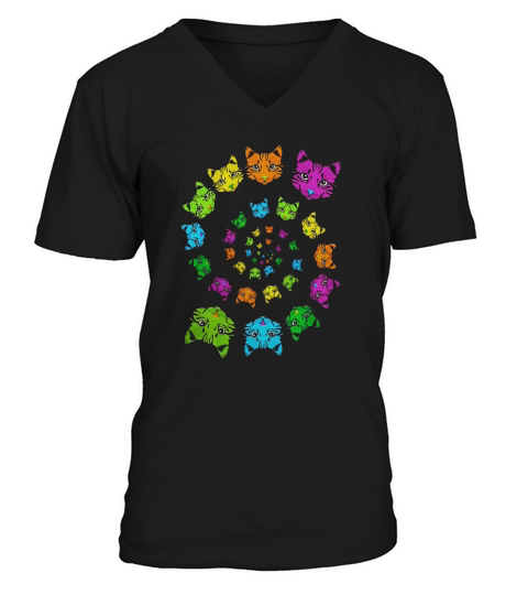 Vintage Cat T-Shirt kaleidoscope Spiral Cats Heads Retro V-Neck T-shirt