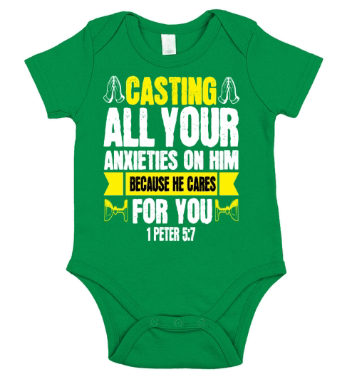 Casting all your anxieties on him, because he cares for you Short Sleeve Baby One-Piece
