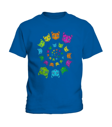 Vintage Cat T-Shirt kaleidoscope Spiral Cats Heads Retro Kids T-Shirt
