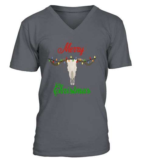 Merry Christmas Longhorn Texas Steer Skull T-Shirt V-Neck T-shirt