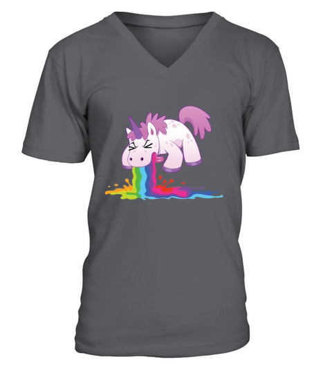 Cute Unicorn Throwing Up a Rainbow! V-Neck T-shirt