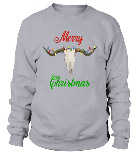 Merry Christmas Longhorn Texas Steer Skull Sweatshirt Unisex