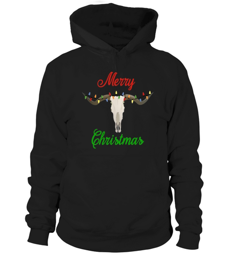 Merry Christmas Longhorn Texas Steer Skull Hoodie Unisex