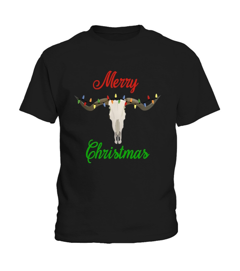 Merry Christmas Longhorn Texas Steer Skull T-Shirt Kids T-Shirt