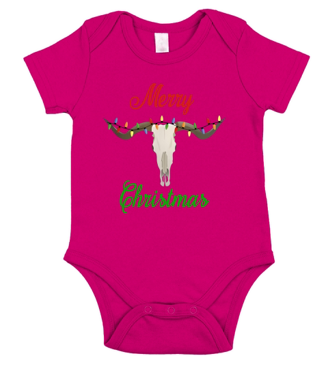 Merry Christmas Longhorn Texas Steer Skull T-Shirt Short Sleeve Baby One-Piece