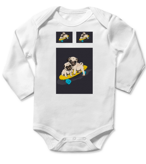 Skateboarding Pug Puppies GS-CL-DT2003 Bedding Set Long Sleeve Baby One-Piece