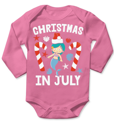 Christmas In July Cute Mermaid Long Sleeve Baby One-Piece
