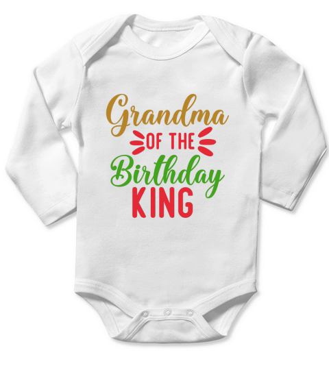 Grandma Of The Birthday King Long Sleeve Baby One-Piece