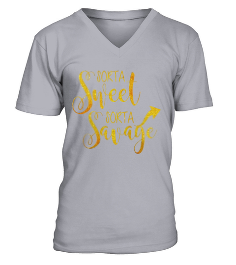 Sorta Sweet Sorta Savage T-shirt Glitter Women Trendy Quote V-Neck T-shirt