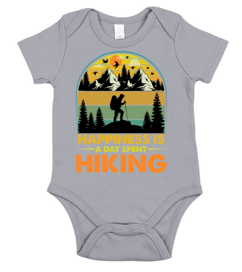 Happiness Is A Day Spent Hiking T Shirt Design (1) Short Sleeve Baby One-Piece