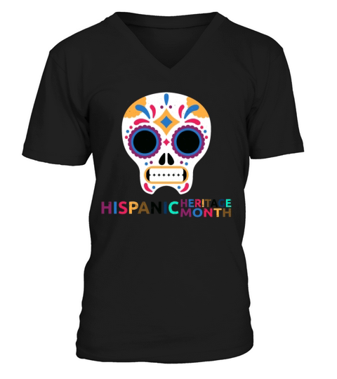 National Hispanic Heritage Month Dress Skull V-Neck T-shirt