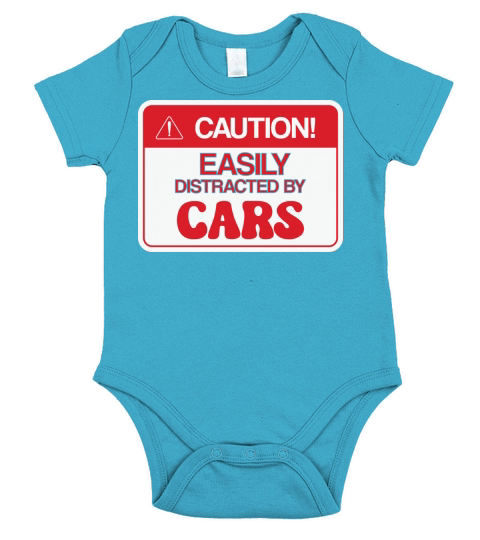 Caution easily distracted by cars Short Sleeve Baby One-Piece