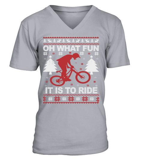 Funny Christmas - Mountain Bike Ugly Christmas V-Neck T-shirt