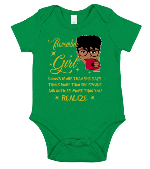 November girl knows more than she says Short Sleeve Baby One-Piece