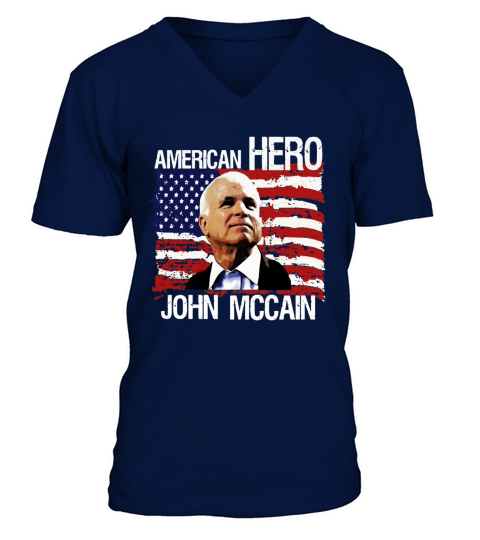 John McCain T-Shirt - American Hero Retro Flag USA Shirt V-Neck T-shirt