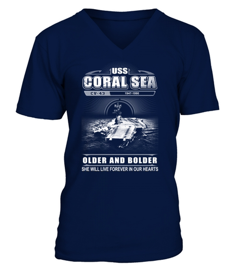 USS Coral Sea CV 43 She will live in our hearts V-Neck T-shirt