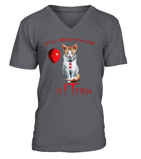 We All MEOW Down Here Clown Cat Kitten V-Neck T-shirt