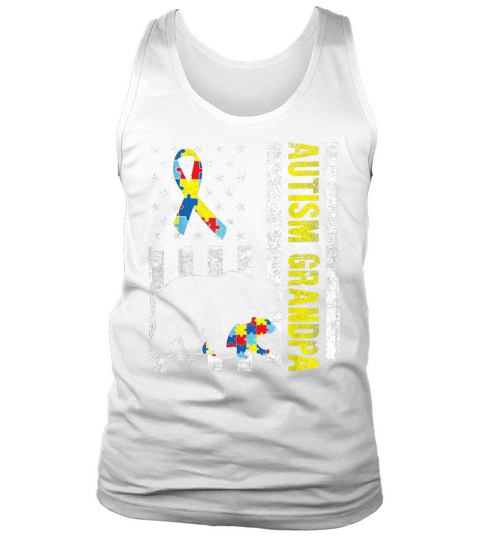 Distressed Bear Autism Grandpa USA Flag Autism Awareness shirt Tank Top Unisex