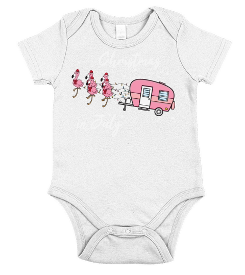 Flamingo Pink Camping Car Xmas Short Sleeve Baby One-Piece
