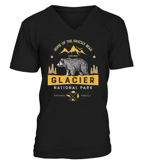 glacier national park vintage montana bear shirt men women dqz Black V-Neck T-shirt
