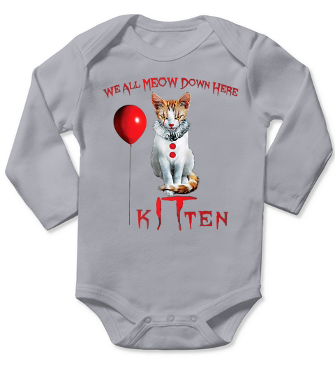 We All MEOW Down Here Clown Cat Kitten Long Sleeve Baby One-Piece