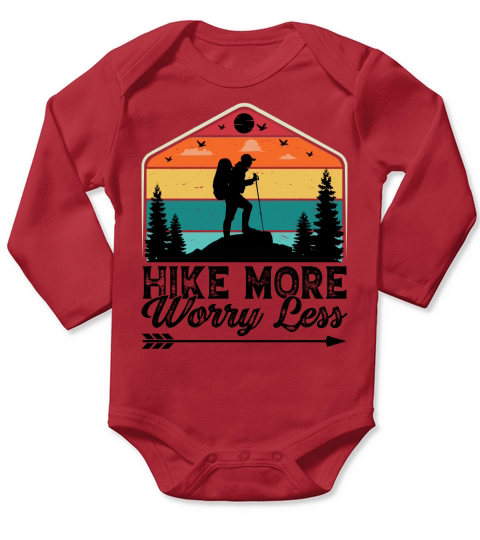 Hike More Worry Less Hiking T Shirt Design (3) Long Sleeve Baby One-Piece