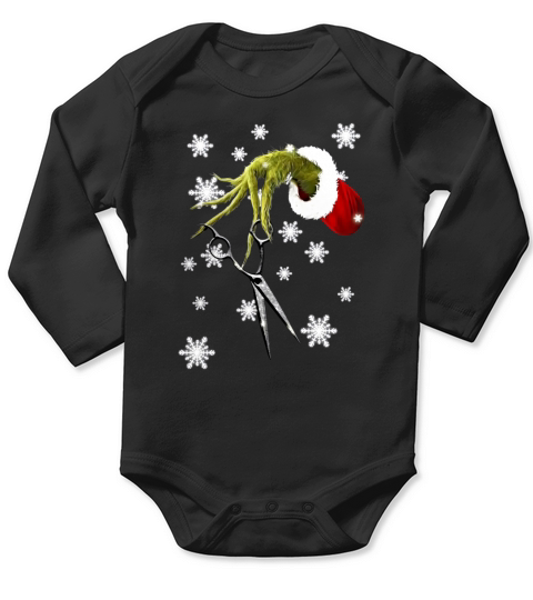 Christmas Grinch’s hand holding hair stylist scissor shirt Long Sleeve Baby One-Piece